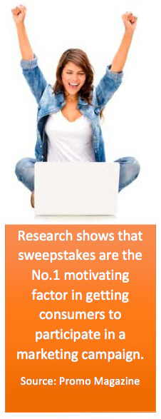 Research shows that sweepstakes are the no. 1 motivating factor in getting consumers to participate in a marketing campaign.