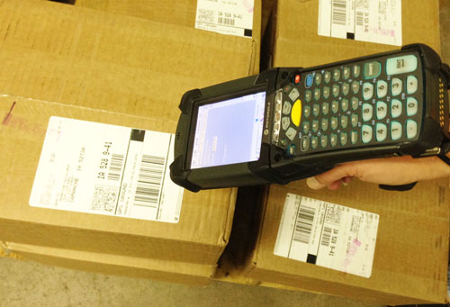 scanning a package in a fulfillment center